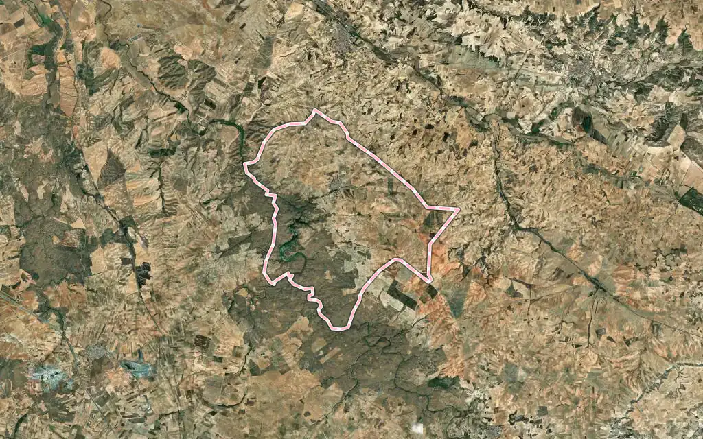 Vista satélite de Villamuelas con su contorno administrativo
