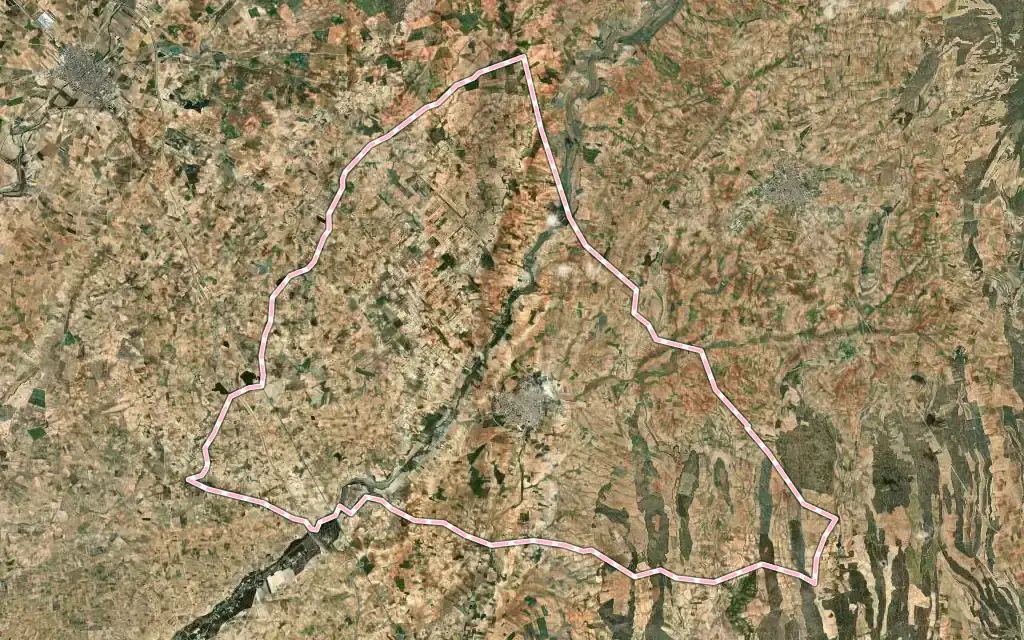 Vista satélite de Villanueva de Alcardete con su contorno administrativo