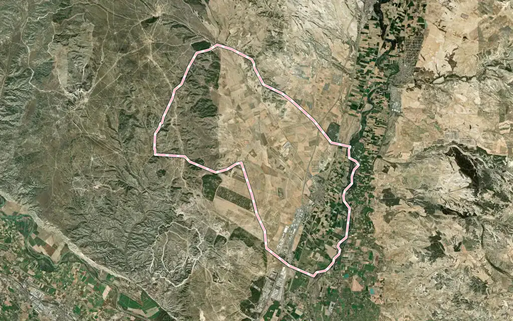 Vista satélite de Villanueva de Gállego con su contorno administrativo