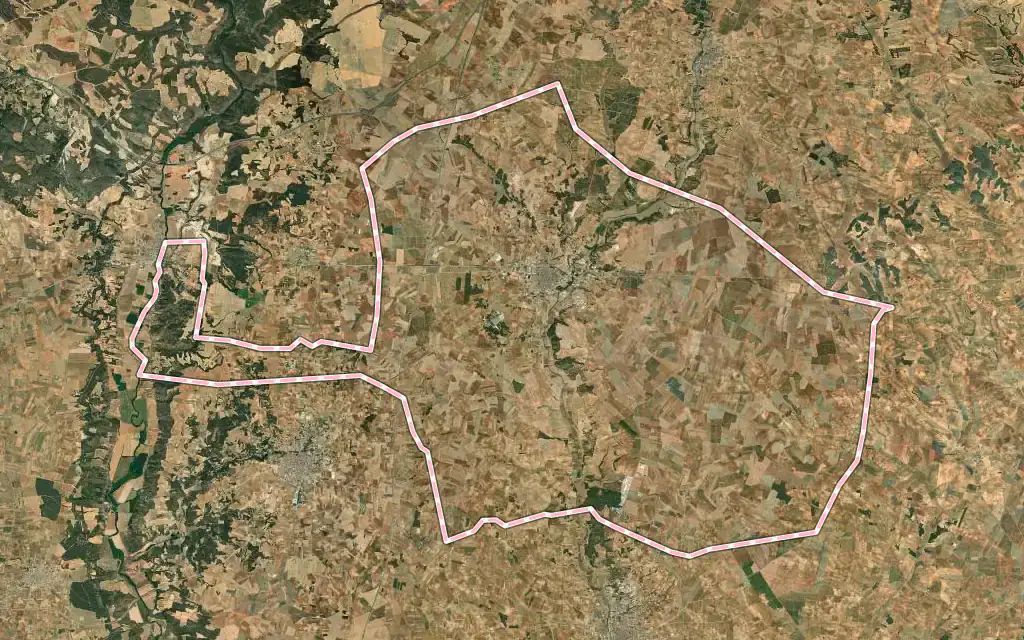Vista satélite de Villanueva de la Jara con su contorno administrativo
