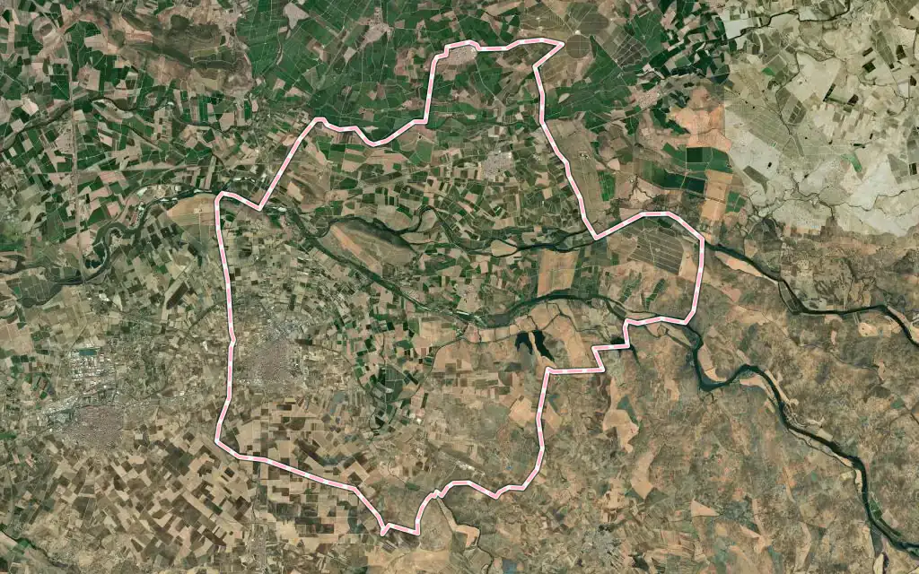 Vista satélite de Villanueva de la Serena con su contorno administrativo