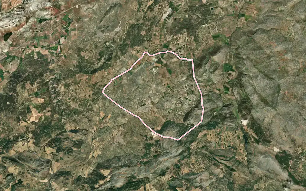 Vista satélite de Villanueva del Trabuco con su contorno administrativo