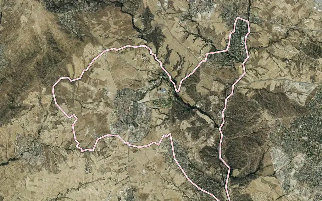 Vista satélite de Villanueva de la Cañada con su contorno administrativo