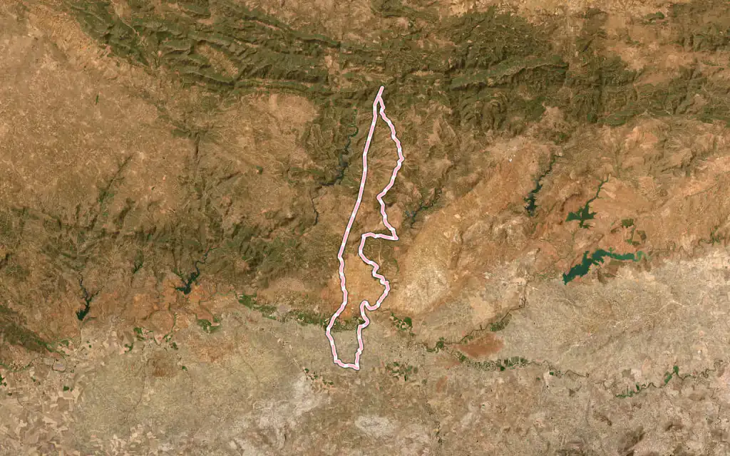 Vista satélite de Villanueva de la Reina con su contorno administrativo