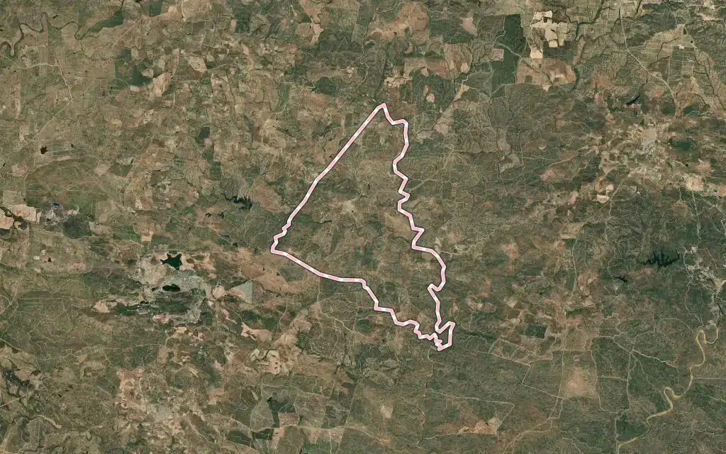 Vista satélite de Villanueva de las Cruces con su contorno administrativo