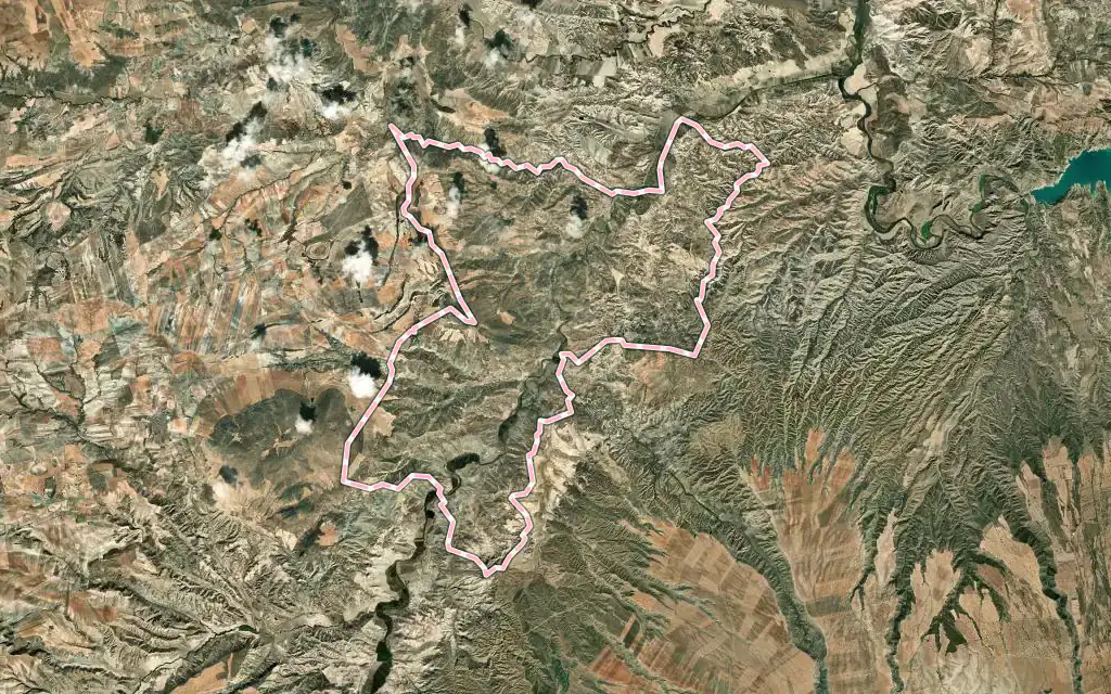 Vista satélite de Villanueva de las Torres con su contorno administrativo