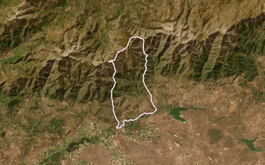 Vista satélite de Villanueva de la Vera con su contorno administrativo