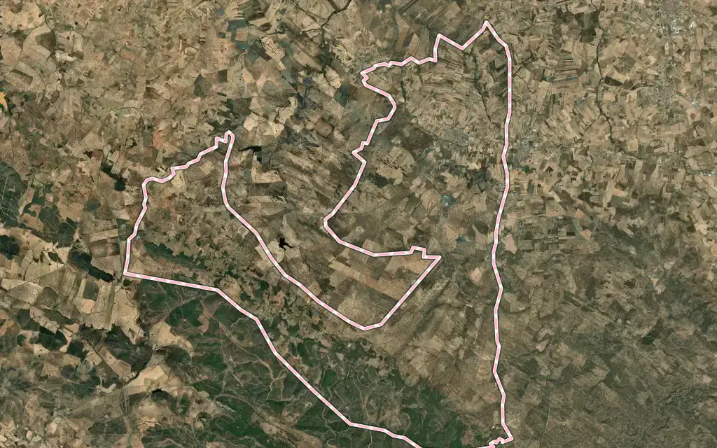 Vista satélite de Villanueva del Duque con su contorno administrativo