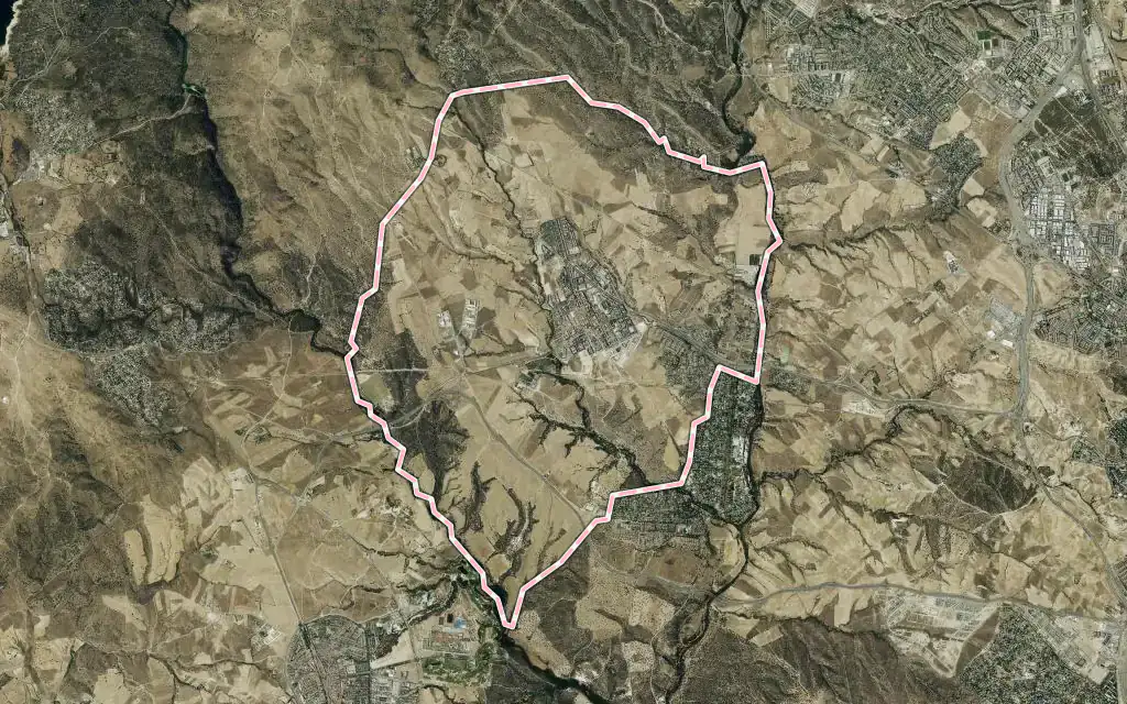 Vista satélite de Villanueva del Pardillo con su contorno administrativo