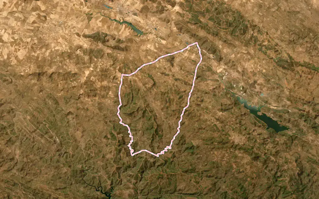 Vista satélite de Villanueva del Rey con su contorno administrativo