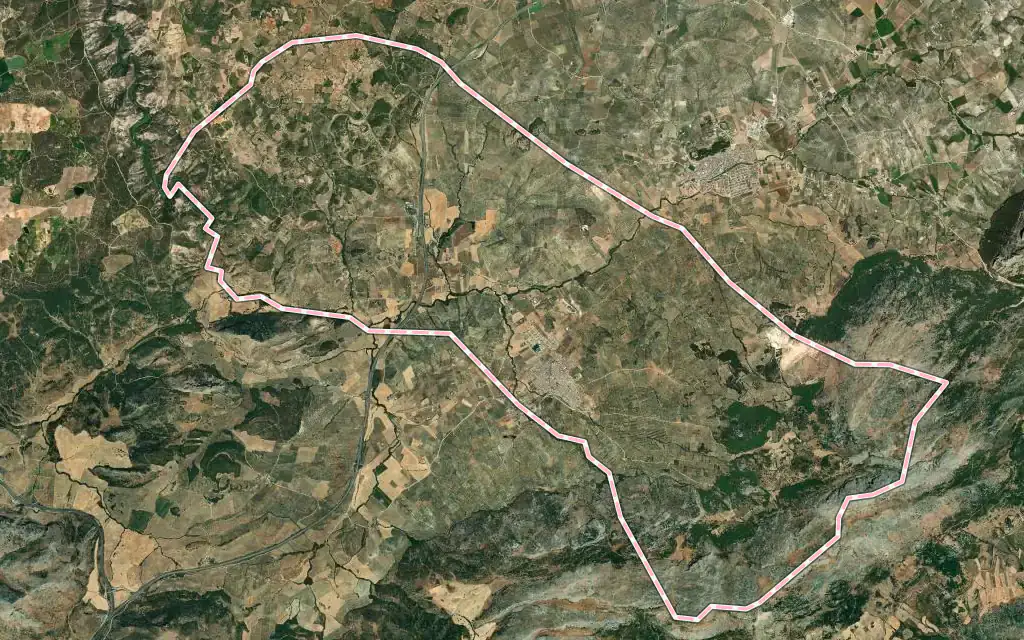 Vista satélite de Villanueva del Rosario con su contorno administrativo