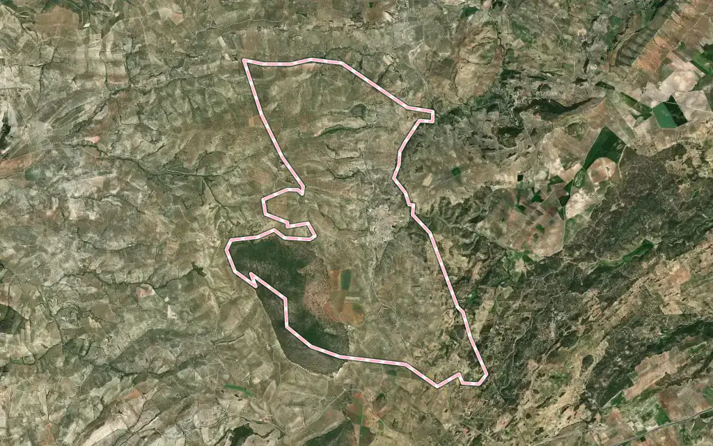 Vista satélite de Villanueva de Tapia con su contorno administrativo