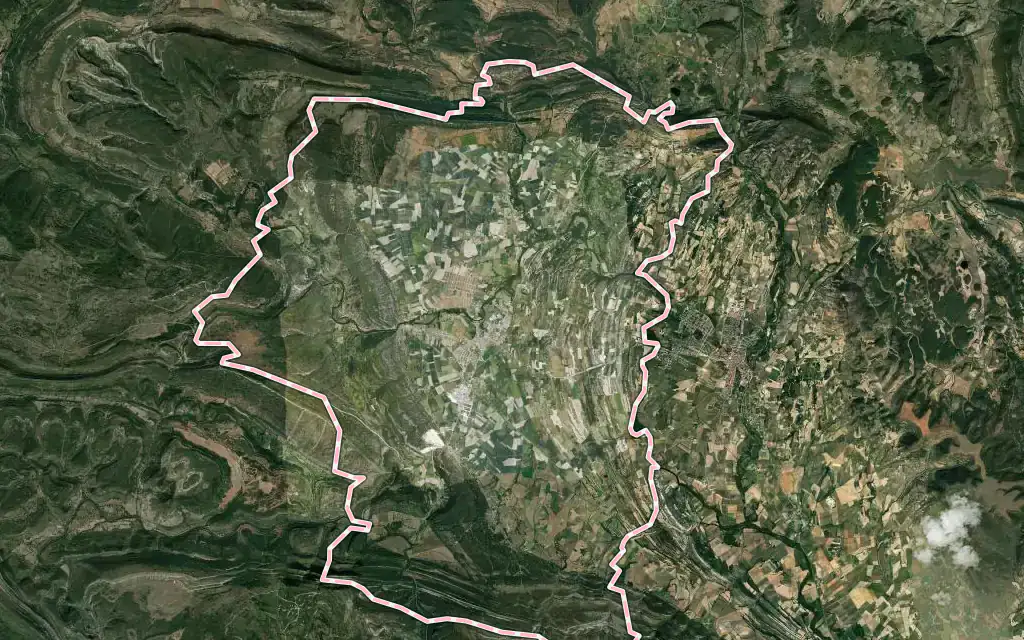 Vista satélite de Villarcayo de Merindad de Castilla la Vieja con su contorno administrativo
