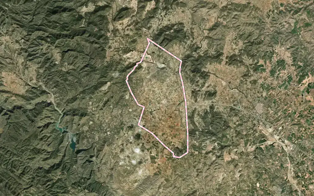 Vista satélite de Villar del Arzobispo con su contorno administrativo