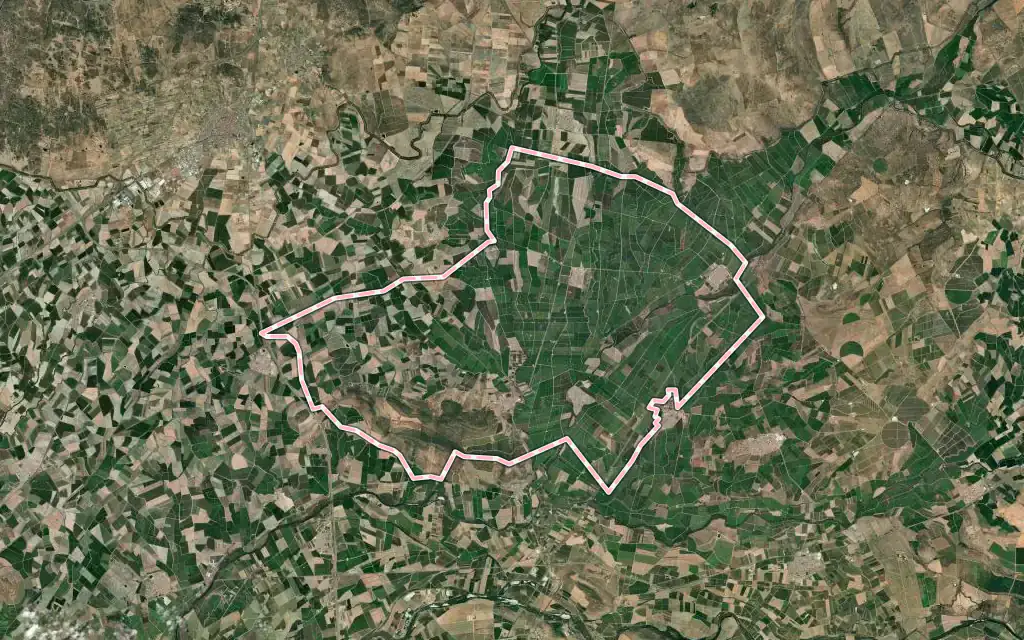 Vista satélite de Villar de Rena con su contorno administrativo