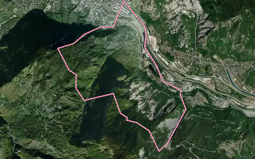 Vue satellite de Villargondran avec ses contours administratifs