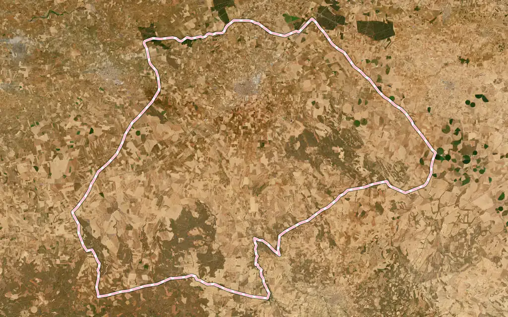 Vista satélite de Villarrobledo con su contorno administrativo
