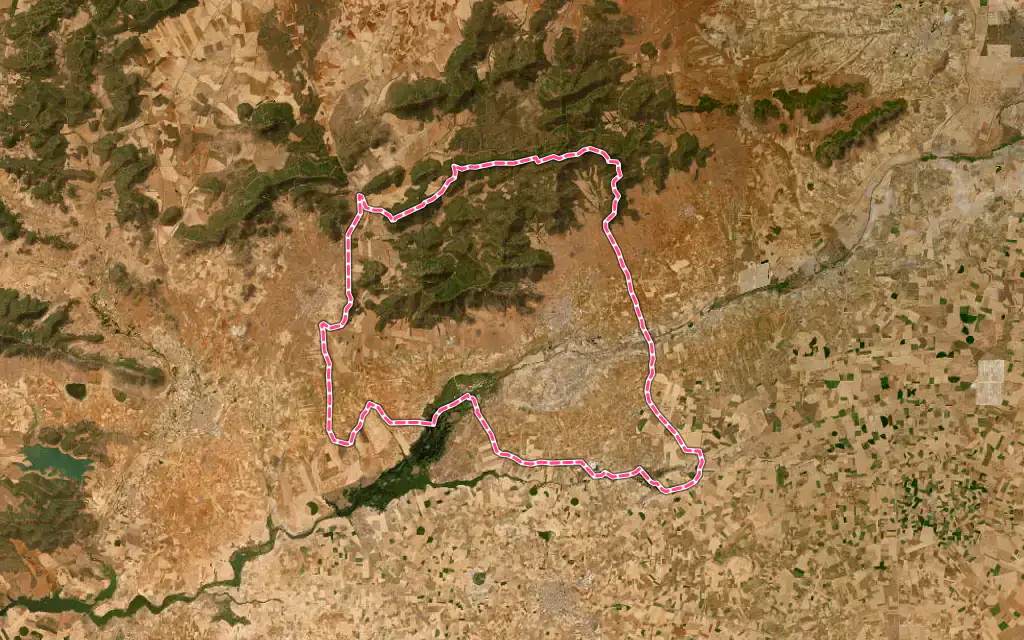 Vista satélite de Villarrubia de los Ojos con su contorno administrativo