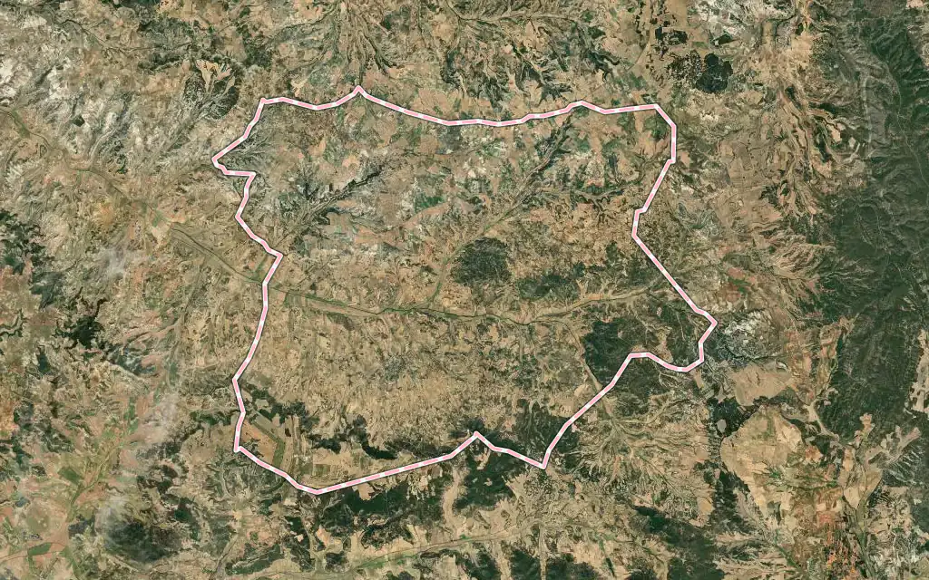 Vista satélite de Villas de la Ventosa con su contorno administrativo