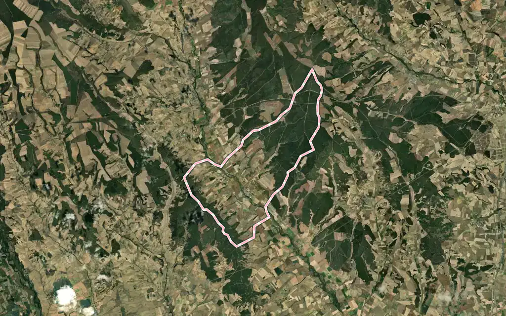 Vista satélite de Villasila de Valdavia con su contorno administrativo