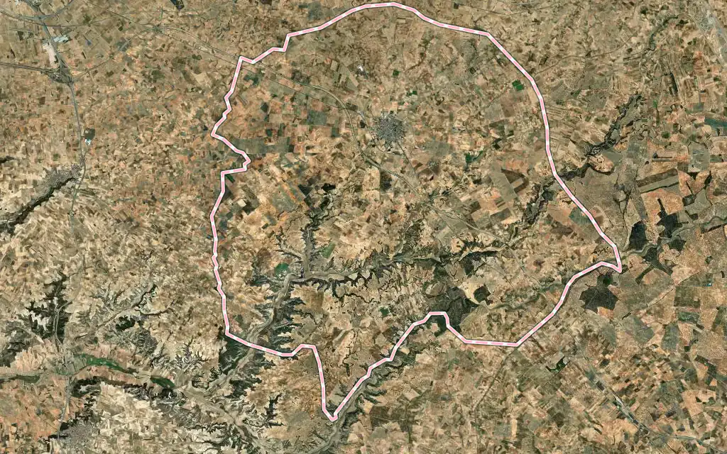 Vista satélite de Villatobas con su contorno administrativo