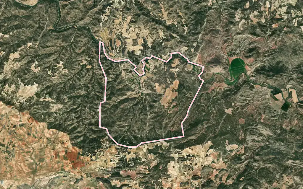 Vista satélite de Villatoya con su contorno administrativo