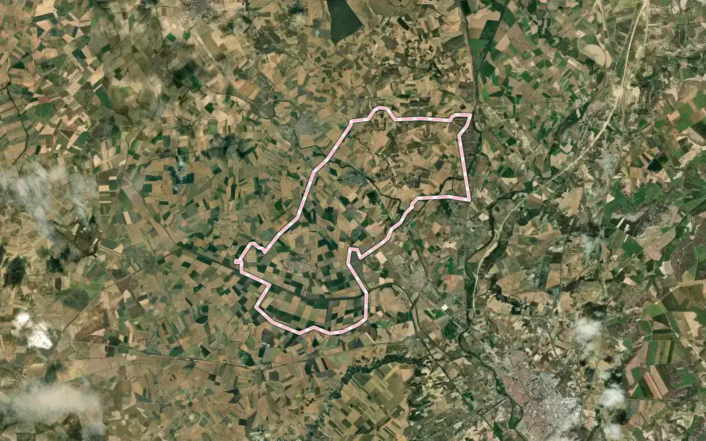 Vista satélite de Villaumbrales con su contorno administrativo