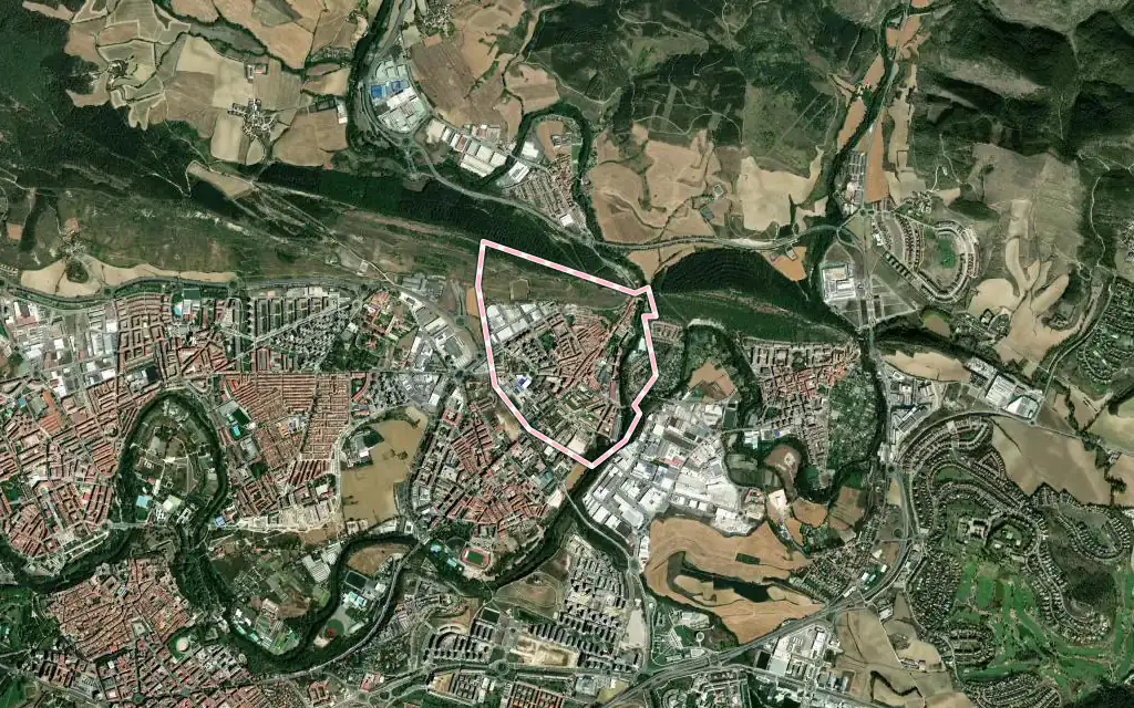 Vista satélite de Villava / Atarrabia con su contorno administrativo