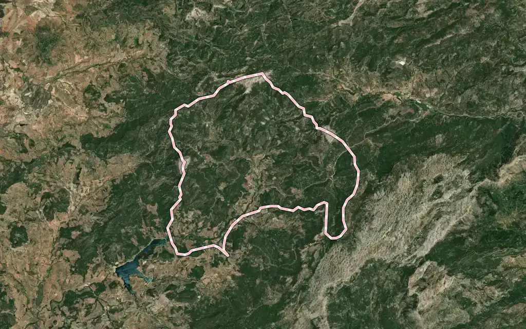 Vista satélite de Villaverde de Guadalimar con su contorno administrativo