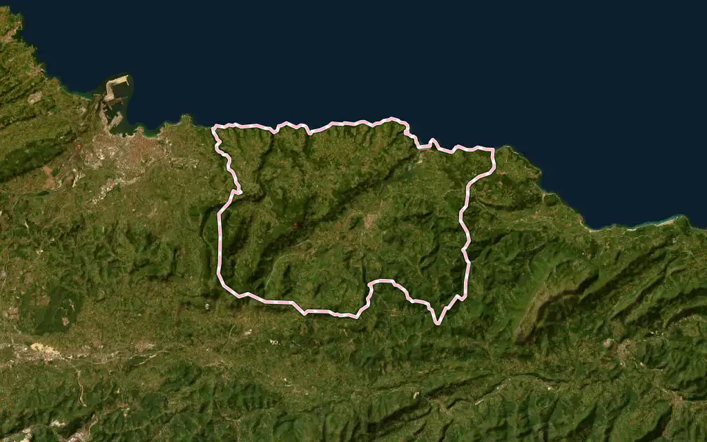 Vista satélite de Villaviciosa con su contorno administrativo