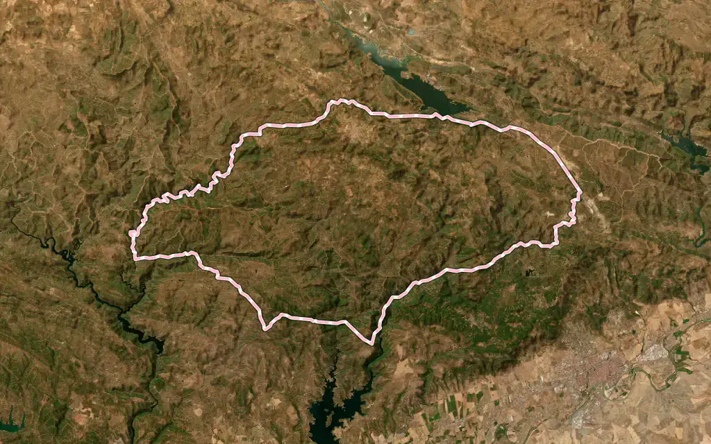 Vista satélite de Villaviciosa de Córdoba con su contorno administrativo