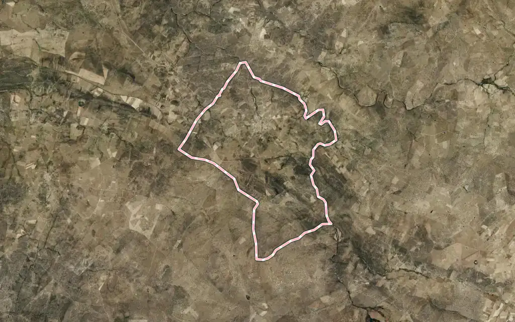Vista satélite de Villavieja de Yeltes con su contorno administrativo