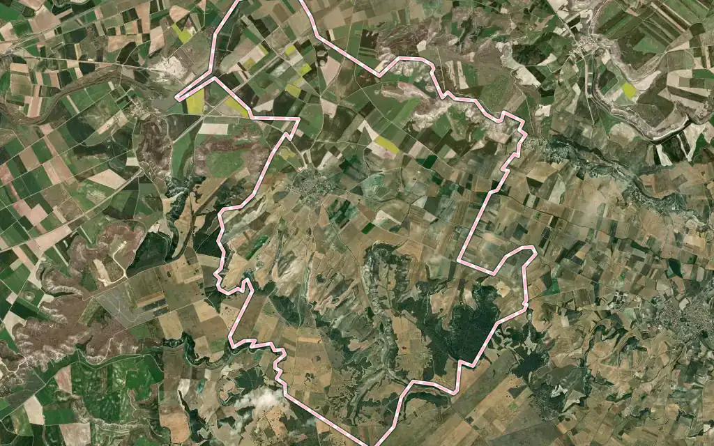 Vista satélite de Villaviudas con su contorno administrativo