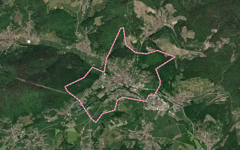 Vue satellite de Villé avec ses contours administratifs