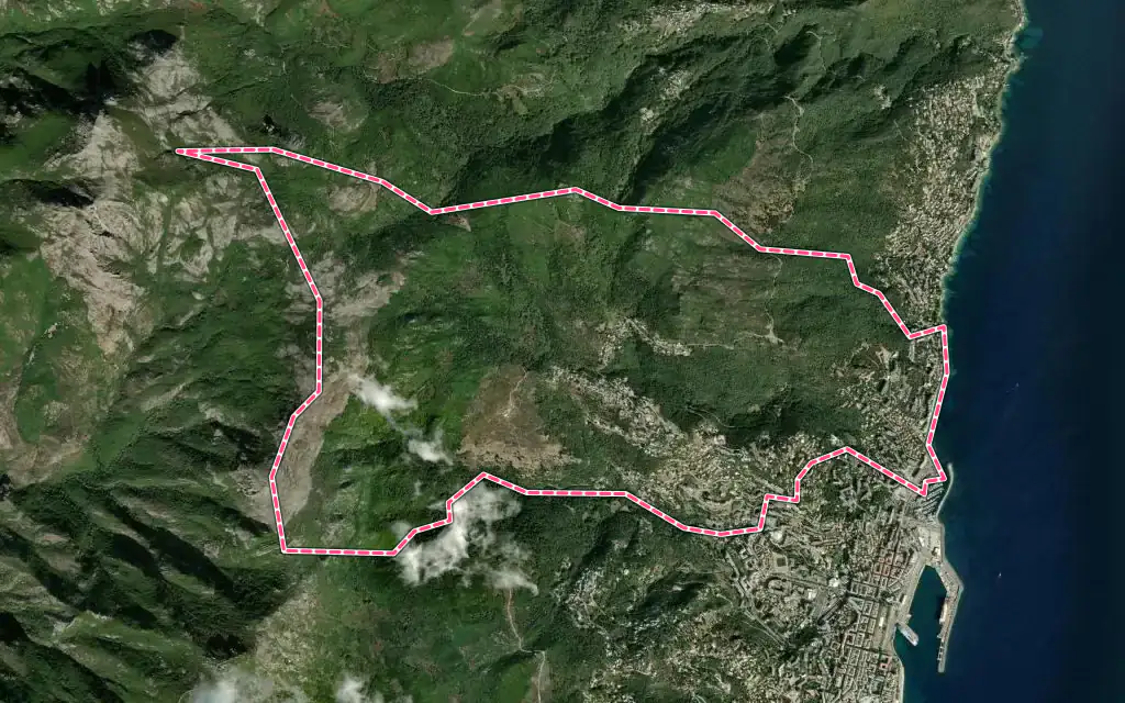 Vue satellite de Ville-di-Pietrabugno avec ses contours administratifs