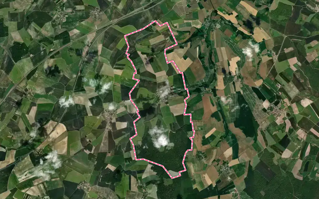 Vue satellite de Ville-en-Tardenois avec ses contours administratifs