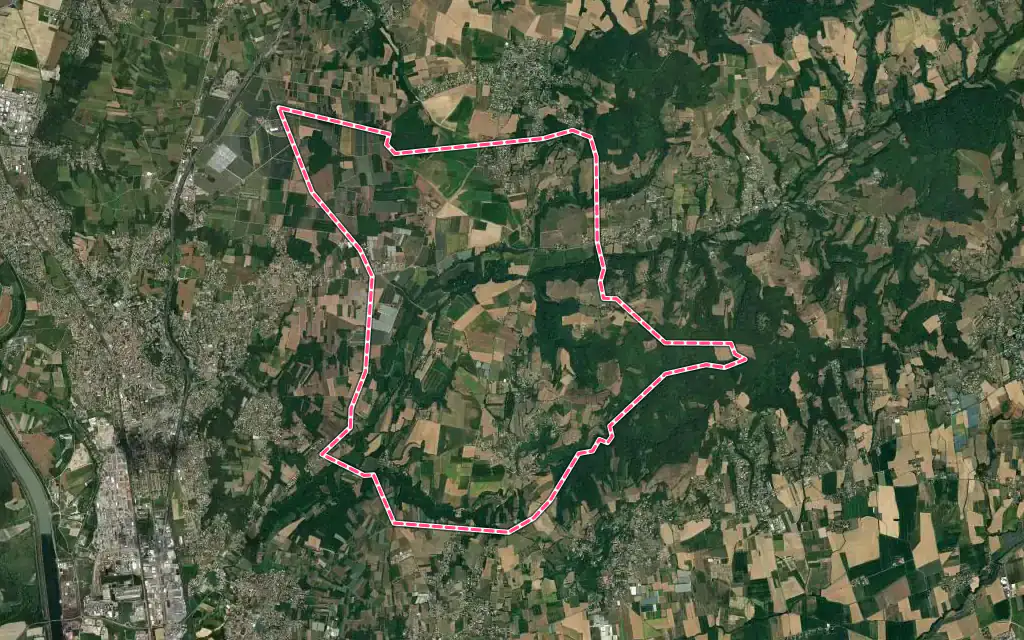 Vue satellite de Ville-sous-Anjou avec ses contours administratifs