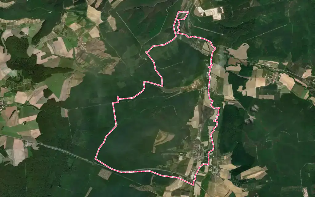 Vue satellite de Ville-sous-la-Ferté avec ses contours administratifs