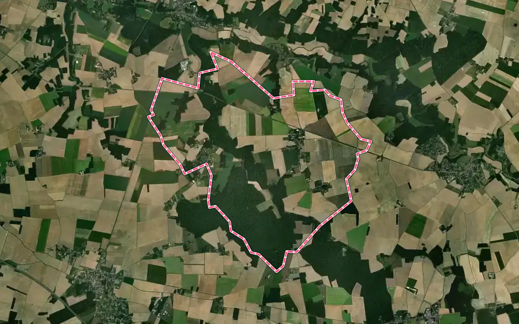Vue satellite de Villebéon avec ses contours administratifs