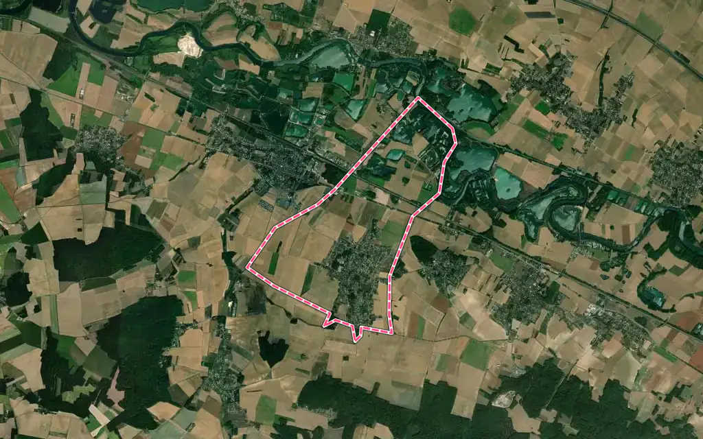Vue satellite de Villeblevin avec ses contours administratifs