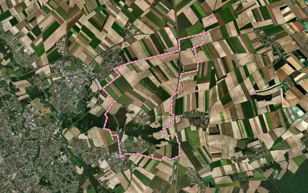 Vue satellite de Villechétif avec ses contours administratifs