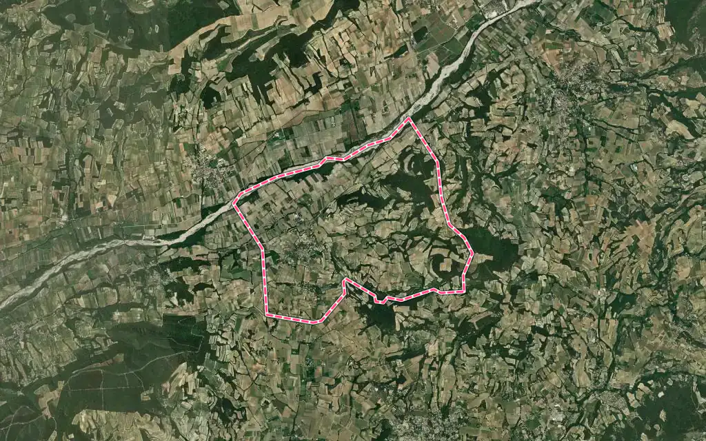 Vue satellite de Villedieu avec ses contours administratifs
