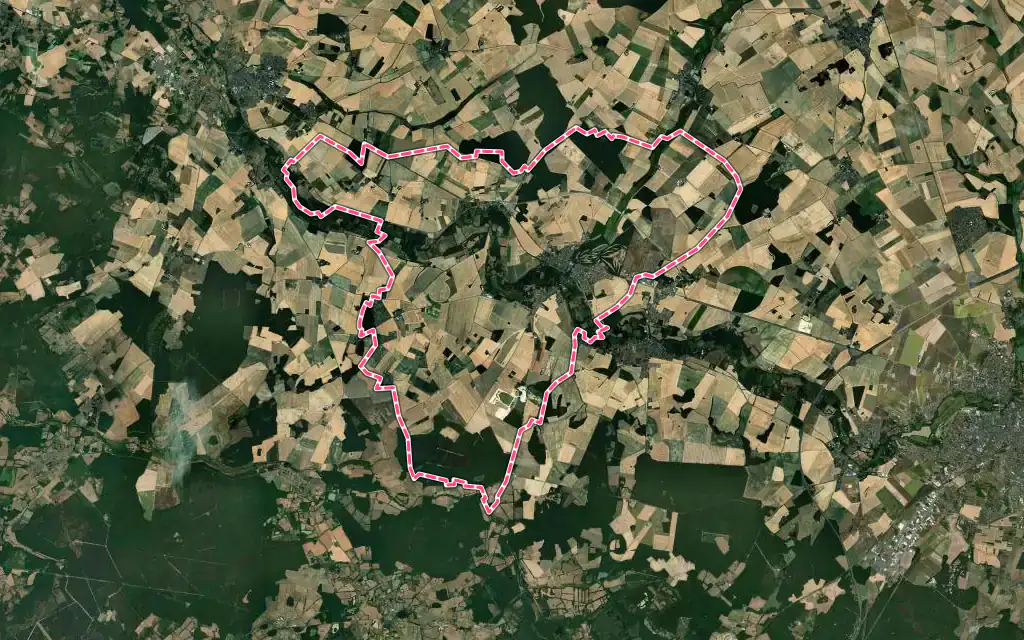 Vue satellite de Villedieu-sur-Indre avec ses contours administratifs
