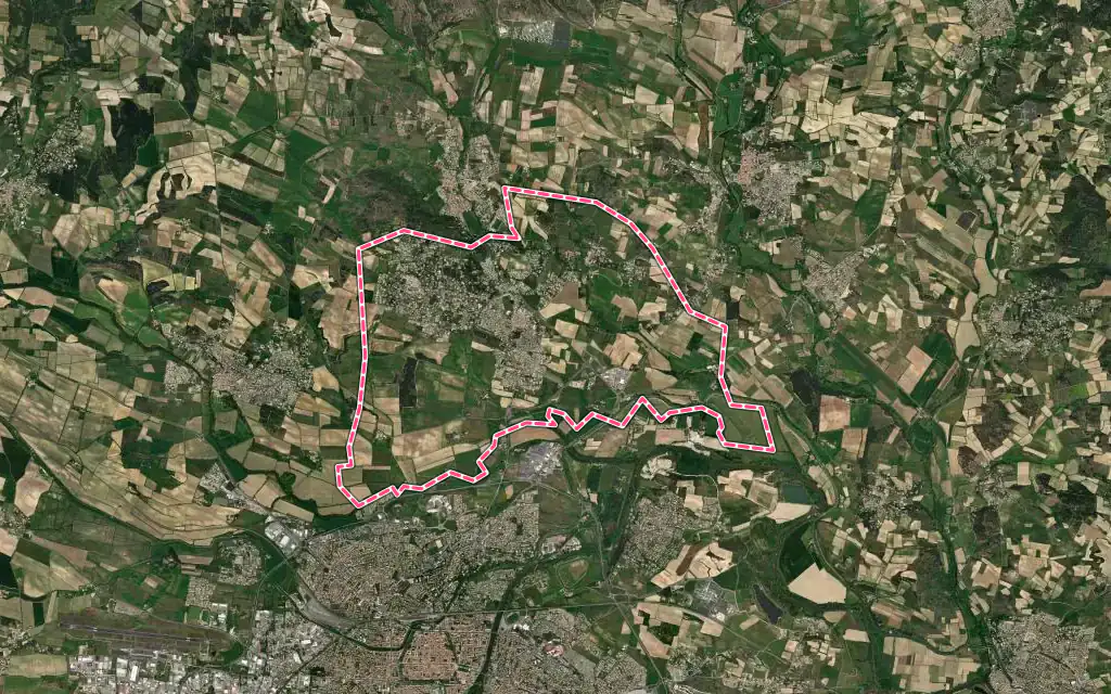 Vue satellite de Villemoustaussou avec ses contours administratifs