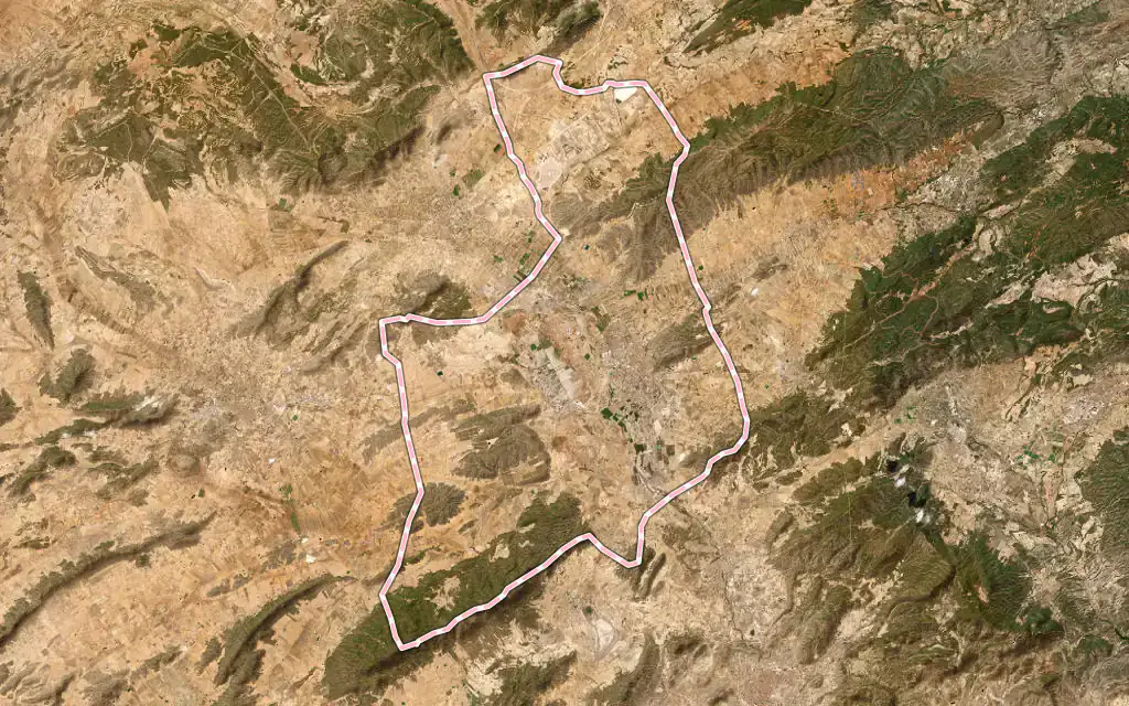 Vista satélite de Villena con su contorno administrativo