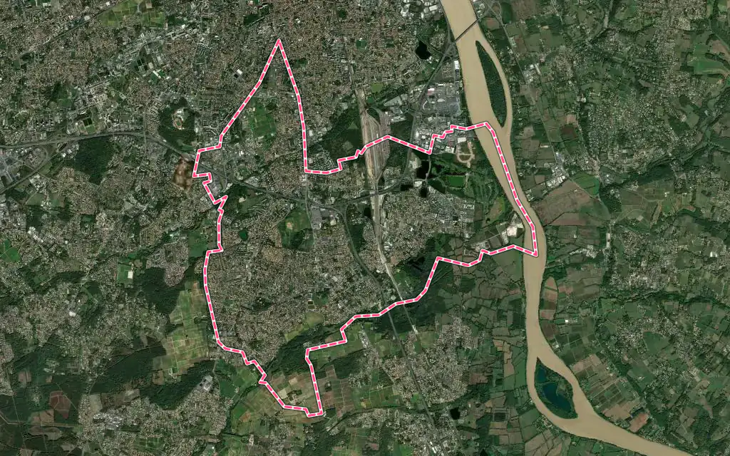Vue satellite de Villenave-d'Ornon avec ses contours administratifs