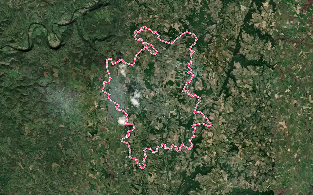 Vue satellite de Villeneuve avec ses contours administratifs