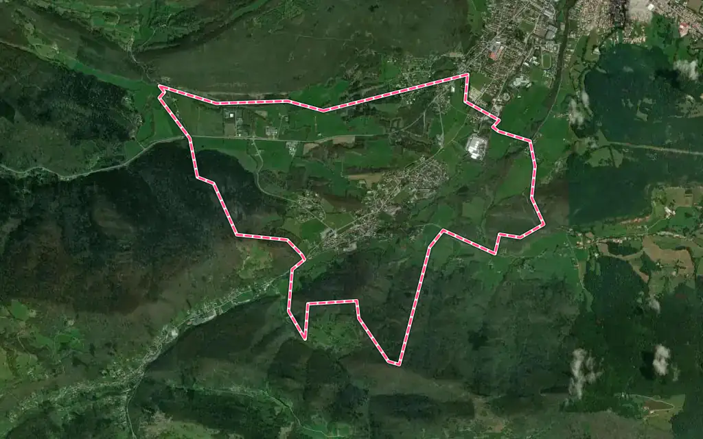 Vue satellite de Villeneuve-d'Olmes avec ses contours administratifs