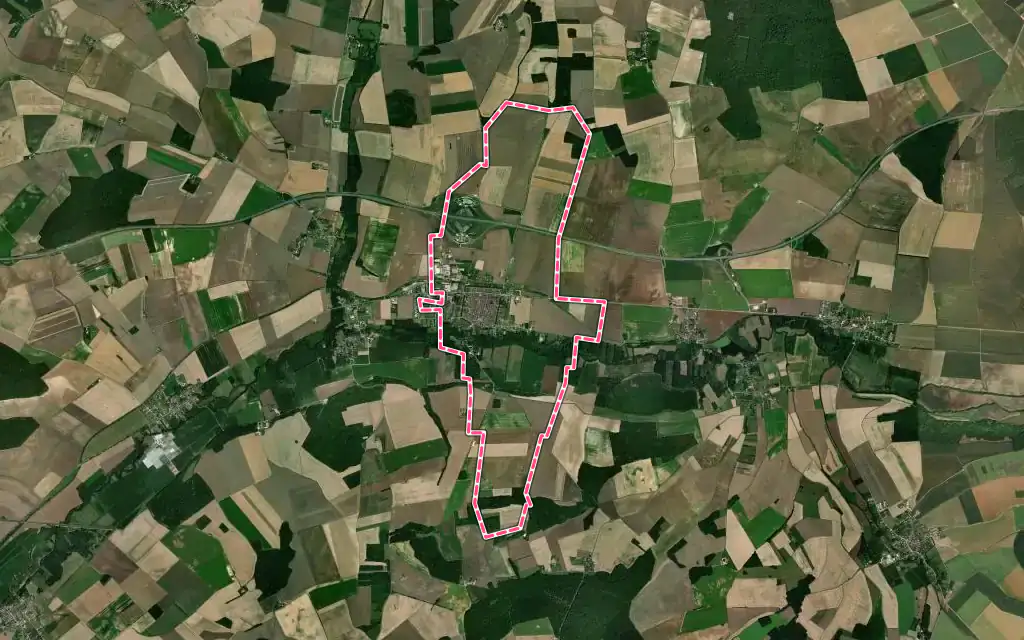 Vue satellite de Villeneuve-l'Archevêque avec ses contours administratifs