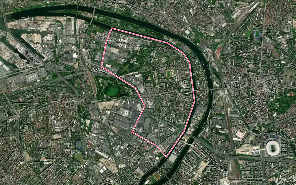 Vue satellite de Villeneuve-la-Garenne avec ses contours administratifs